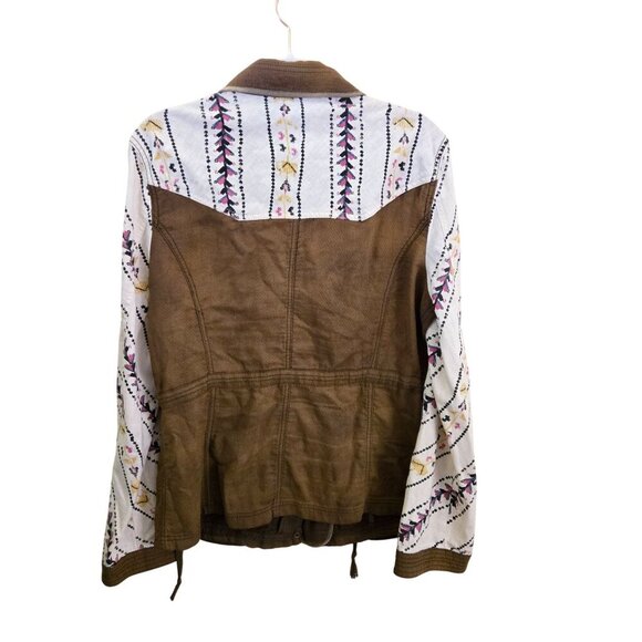 Free People Follow Your Heart Utility Jacket Brown Printed Sleeves Size L - Picture 3 of 10